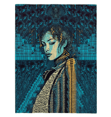 Close-up of colorful design on Illustrative Imagination Sherpa Blanket.
