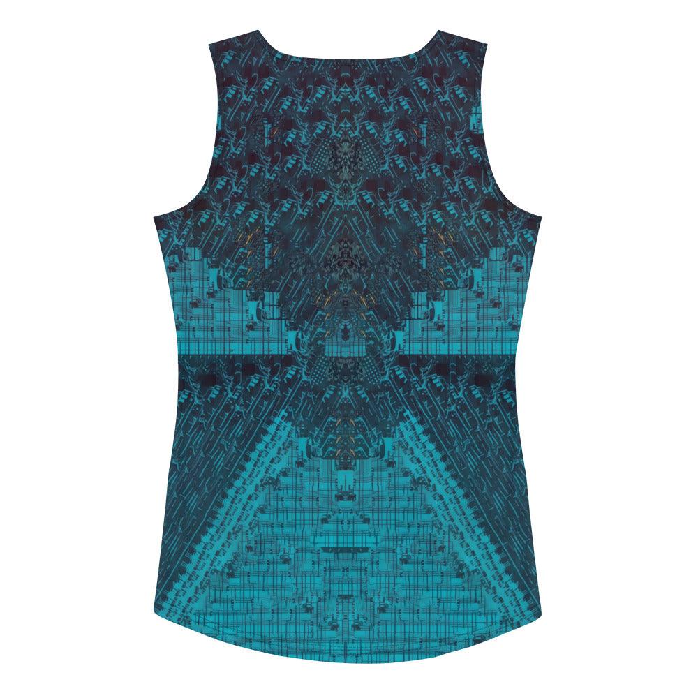 Detailed view of Illustrative Imagination tank top stitching.