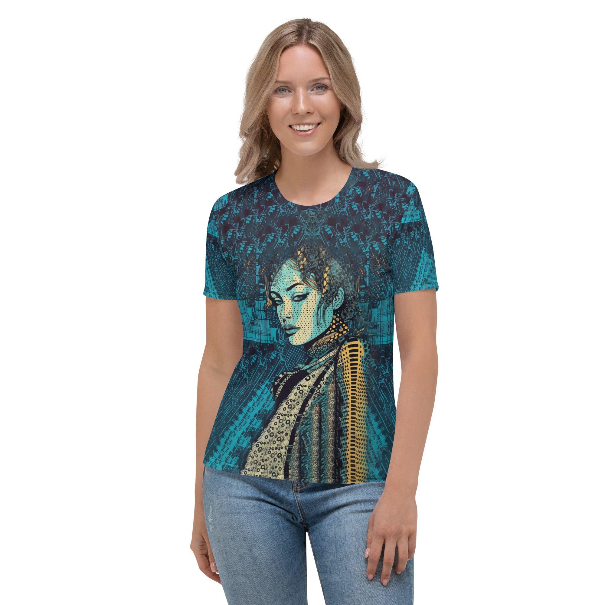 Front view of Illustrative Imagination Women's T-shirt on model.