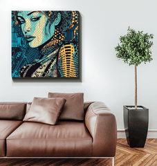 Sleek and stylish living space accentuated by the Illustrative Imagination Wrapped Canvas.