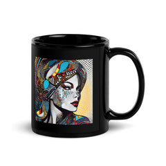 Illustrative Impressions Black Glossy Mug on white background.
