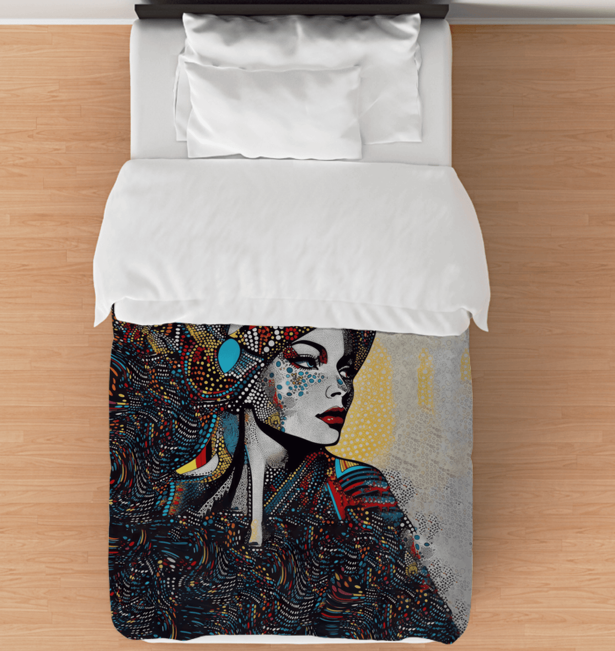 Artistic illustrative impressions duvet cover design for a modern bedroom