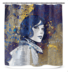 Illustrative Impressions III Shower Curtain in bathroom.