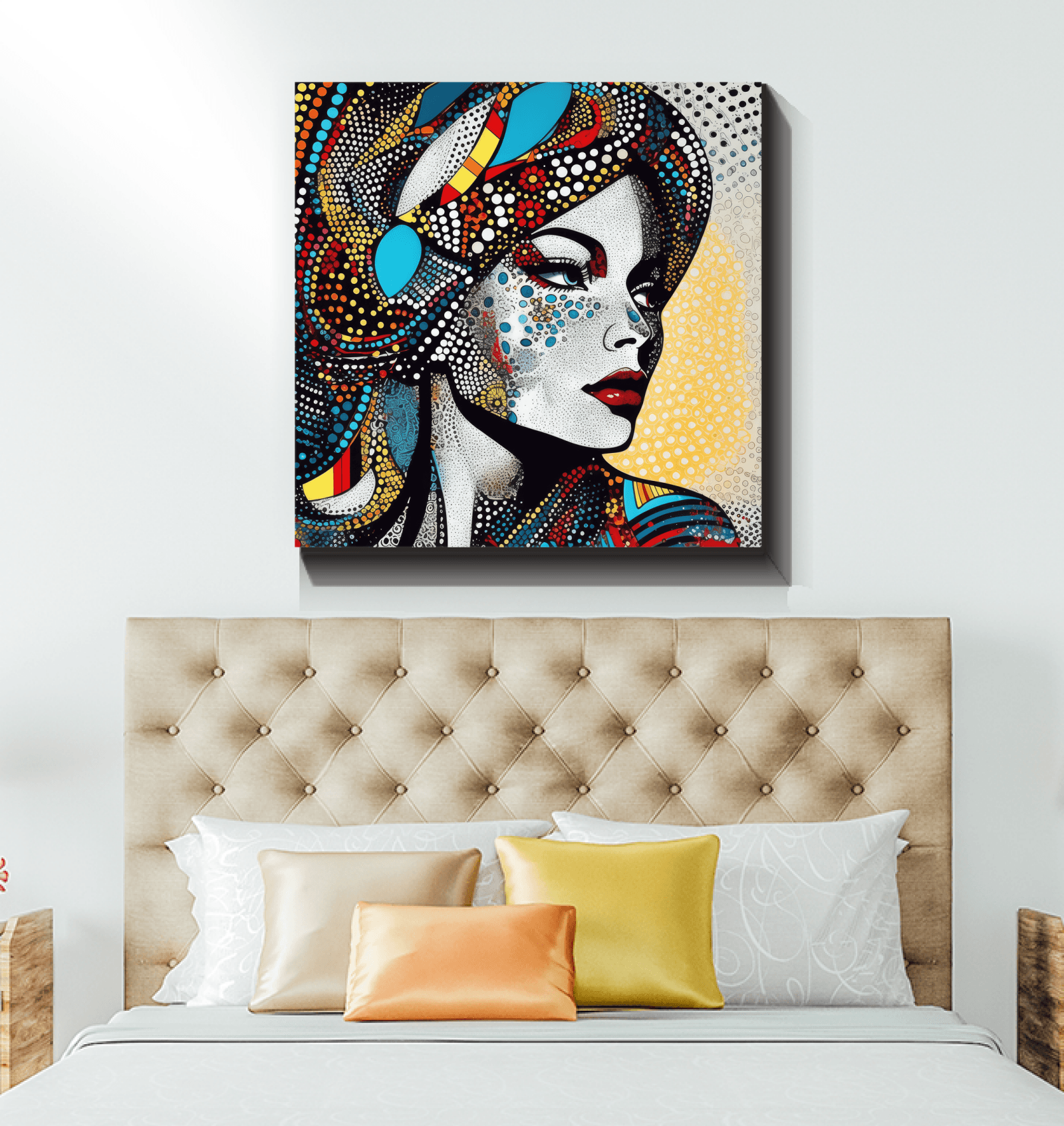 Elegant Illustrative Impressions Wrapped Canvas in a cozy corner.