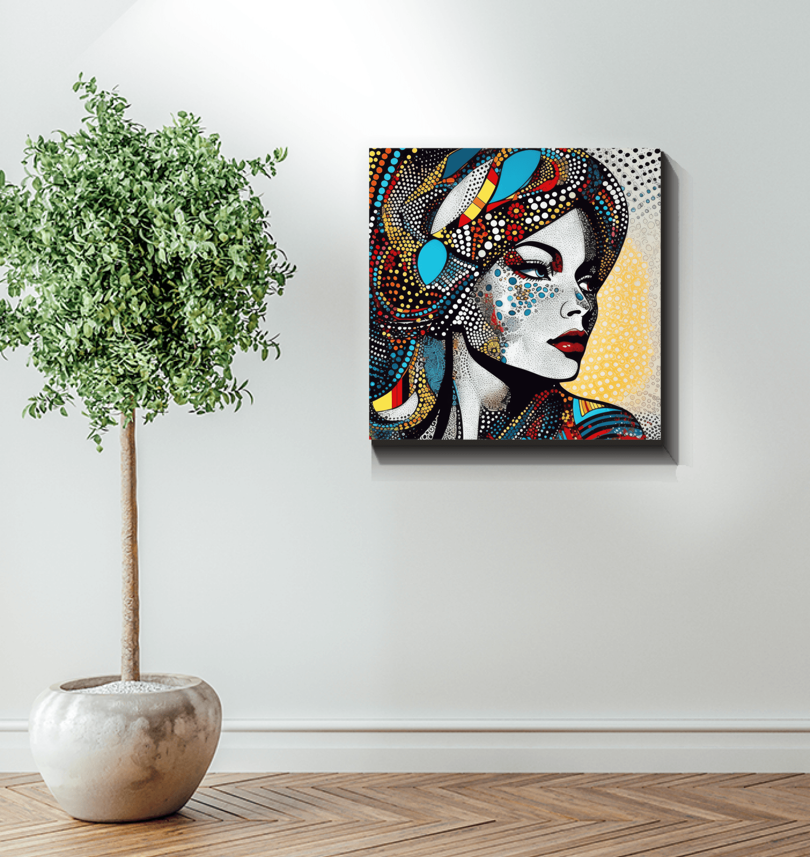 Wall-mounted Illustrative Impressions Canvas in gallery setting.