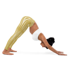 Woman practicing yoga wearing Illustrative Innovations III leggings.