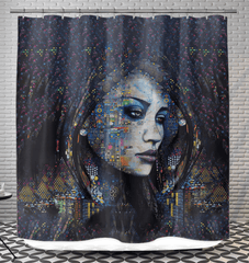 Illustrative Inspiration Shower Curtain with vibrant artistic design.