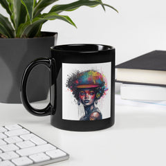Close-up of Ink Inspiration Black Glossy Mug handle.