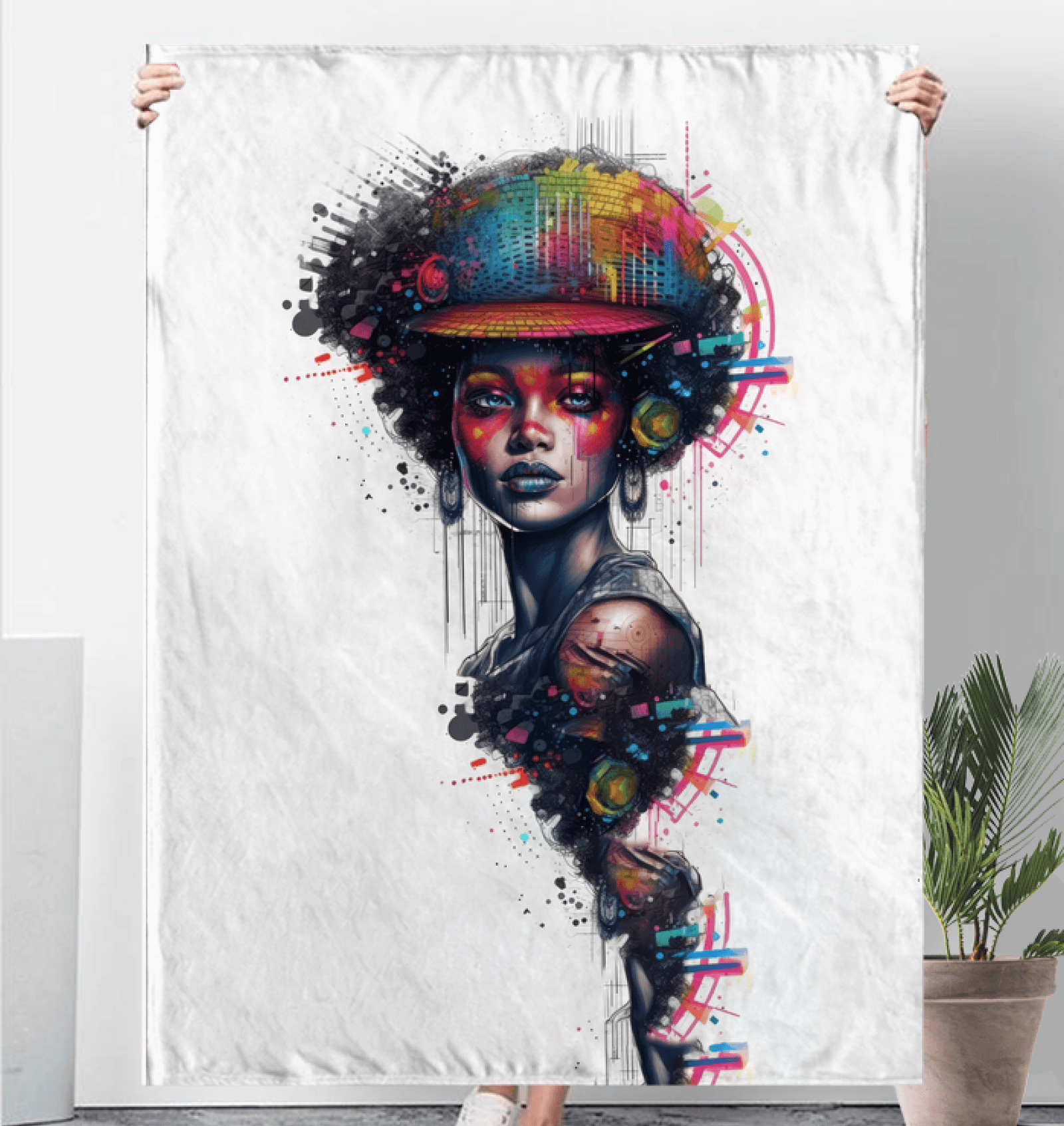 Stylish Ink Inspiration Blanket in neutral tones.