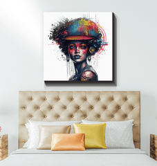 Ink Inspiration Wrapped Canvas on display in a modern living room.