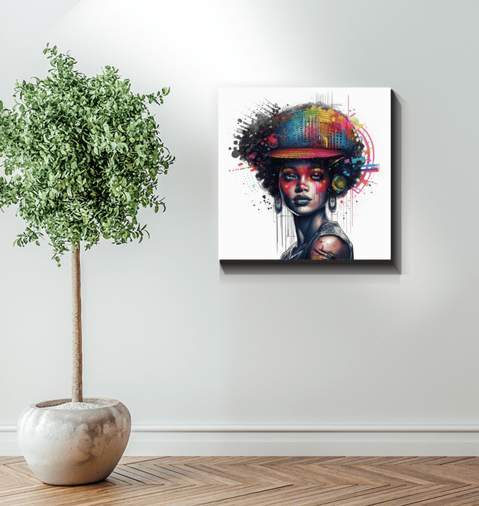 Monochrome-themed room enhanced by the Ink Inspiration Wrapped Canvas.