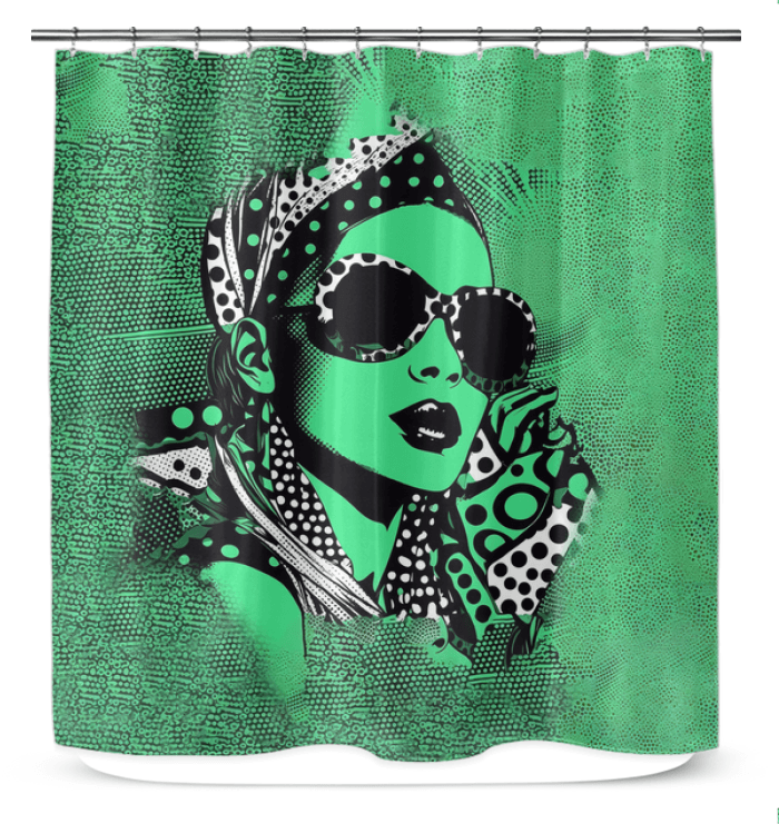 Stylish shower curtain with abstract ink ideation pattern enhancing bathroom aesthetics.