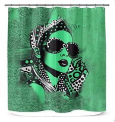 Stylish shower curtain with abstract ink ideation pattern enhancing bathroom aesthetics.