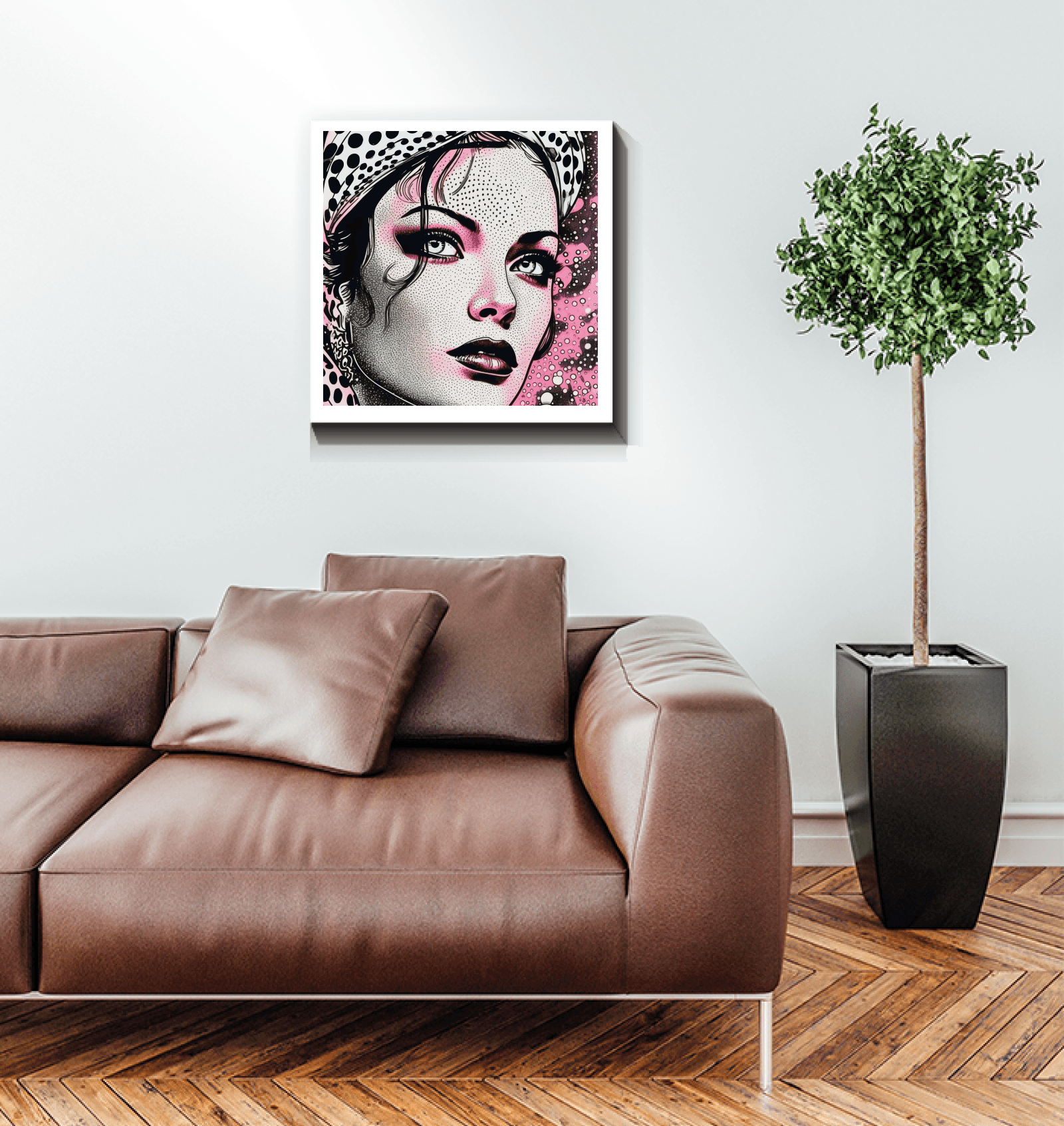 Decorative wrapped canvas with ink design.