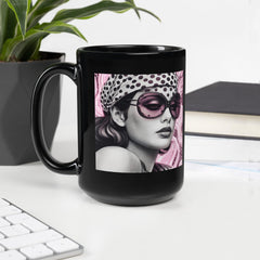 Close-up of Inked Impressions II black glossy mug handle.