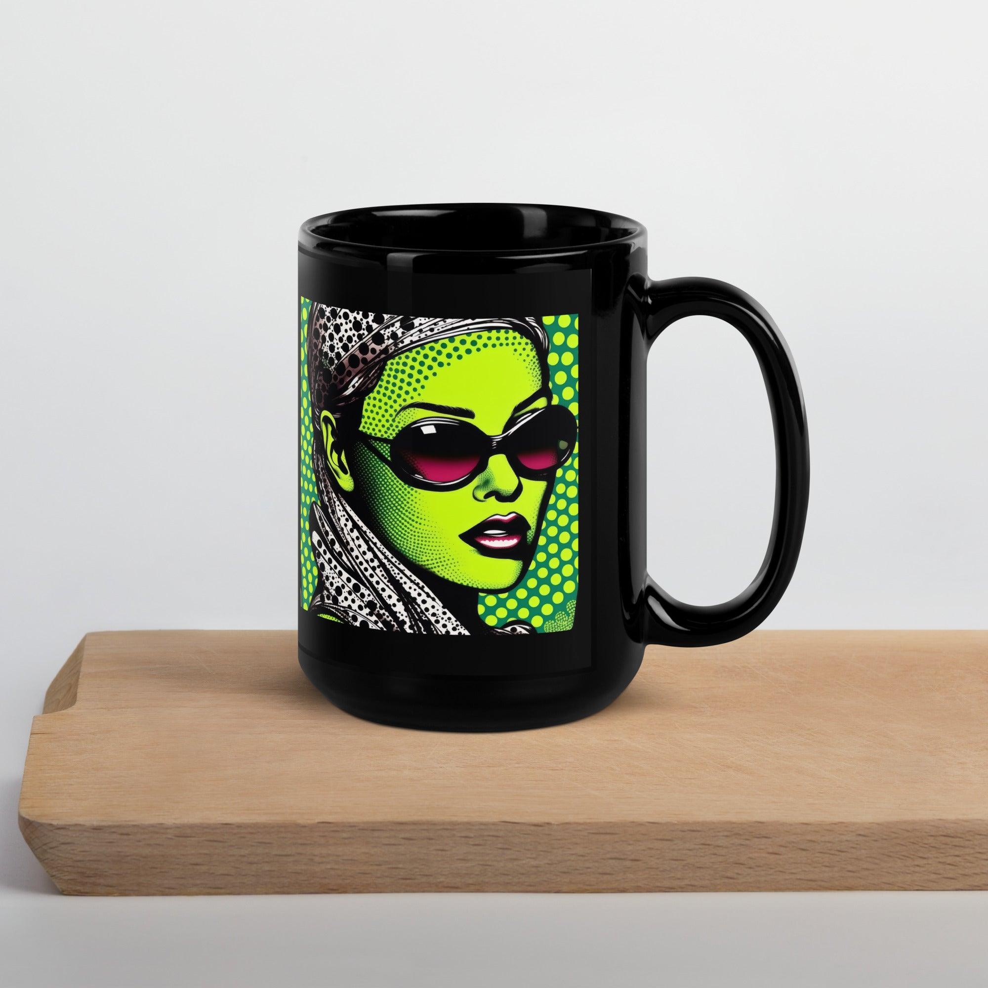 Stylish black glossy mug for tea or coffee.