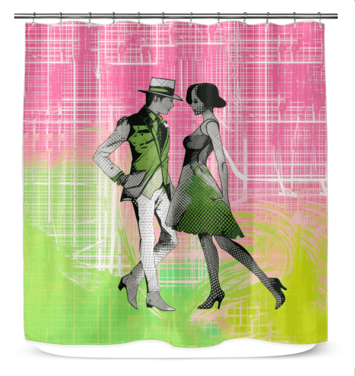 Artistic shower curtain featuring women's dance performance for vibrant bathroom decor.