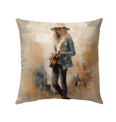 Jazz-themed outdoor pillow showcasing musical improvisations design.