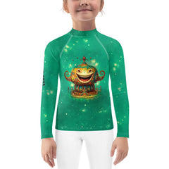 Kids enjoying carousel ride printed rash guard for swimming.