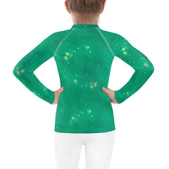 Close-up of Joyful Carousel Rides print on durable rash guard.