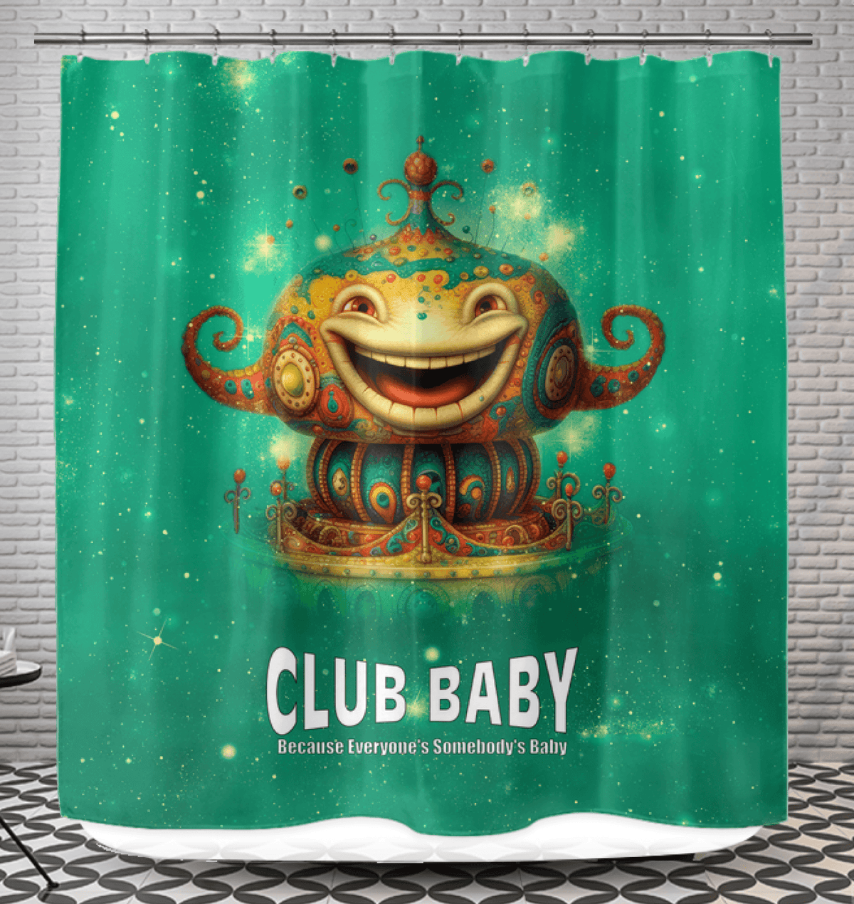 Vibrant Joyful Carousel Rides Shower Curtain adding a playful touch to bathroom decor.