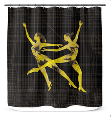 Colorful and stylish shower curtain with a unique feminine movement pattern, perfect for brightening any bathroom decor.