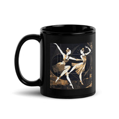 Close-up of Joyful Women's Dance Flair Black Glossy Coffee Mug