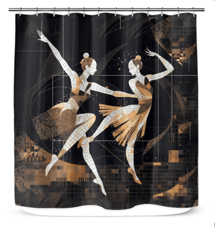 Vibrant dance flair shower curtain, adding a touch of elegance and movement to bathroom spaces.