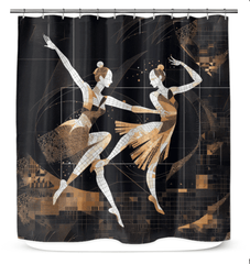 Vibrant dance flair shower curtain, adding a touch of elegance and movement to bathroom spaces.
