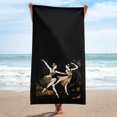 Joyful Women's Dance Flair Towel displayed against a vibrant studio background.