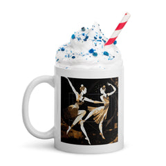 Close-up of Joyful Women's Dance Flair white glossy ceramic mug.