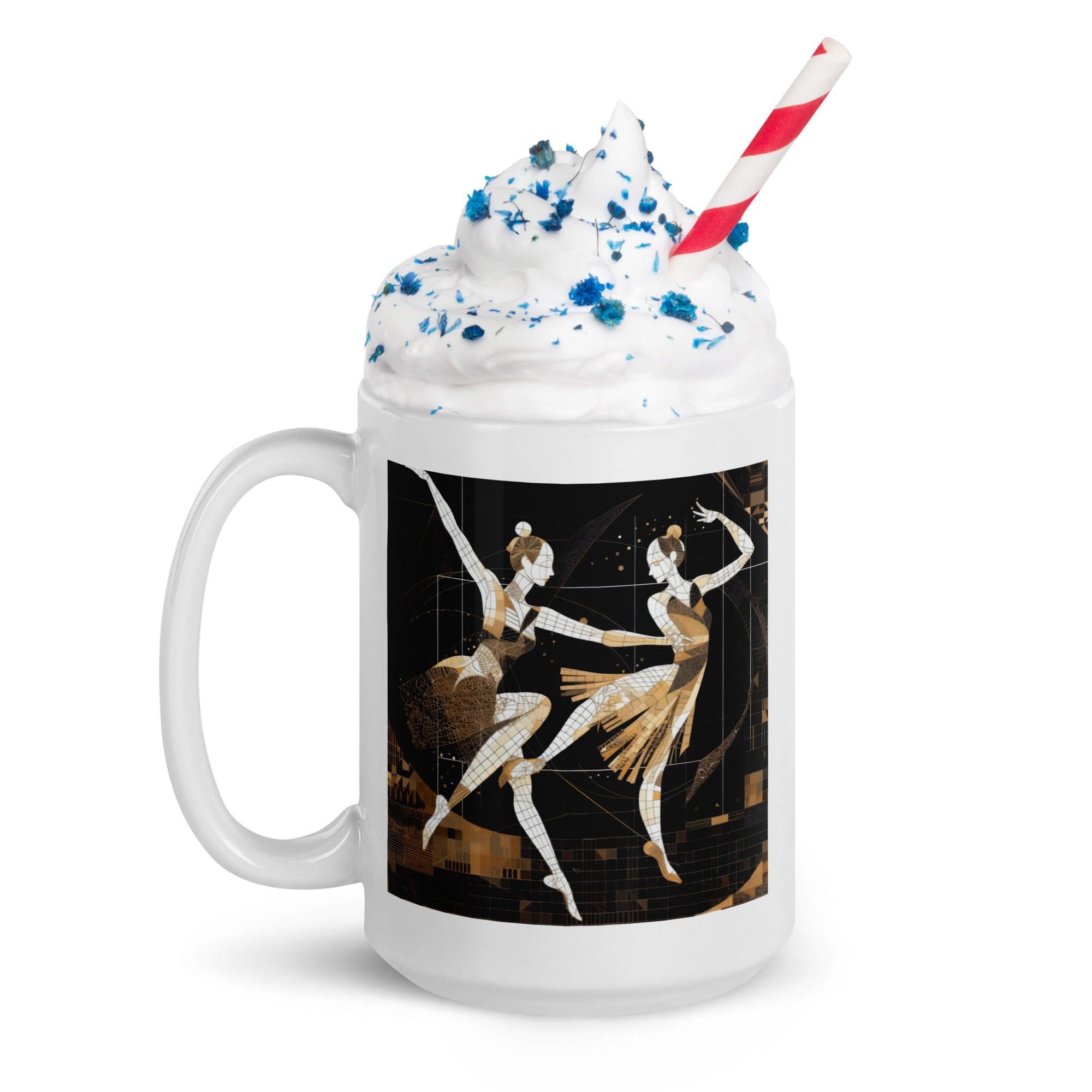 Woman holding a Joyful Women's Dance Flair glossy white coffee mug.