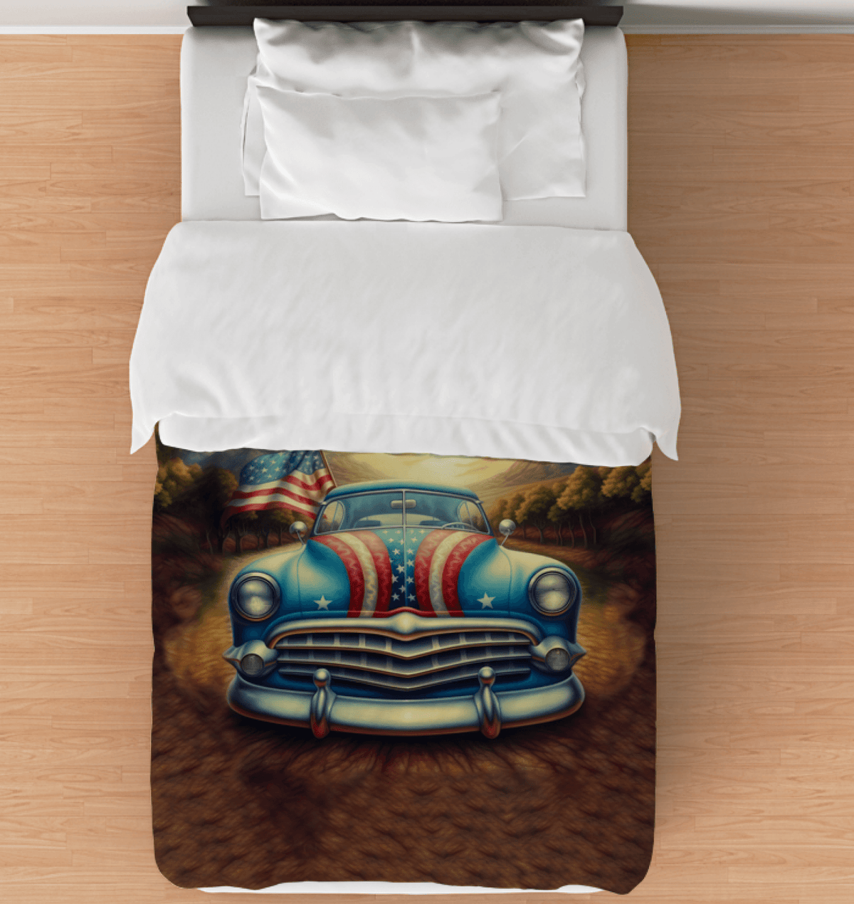 Elegant Land of Opportunity duvet cover in a stylish bedroom setting.