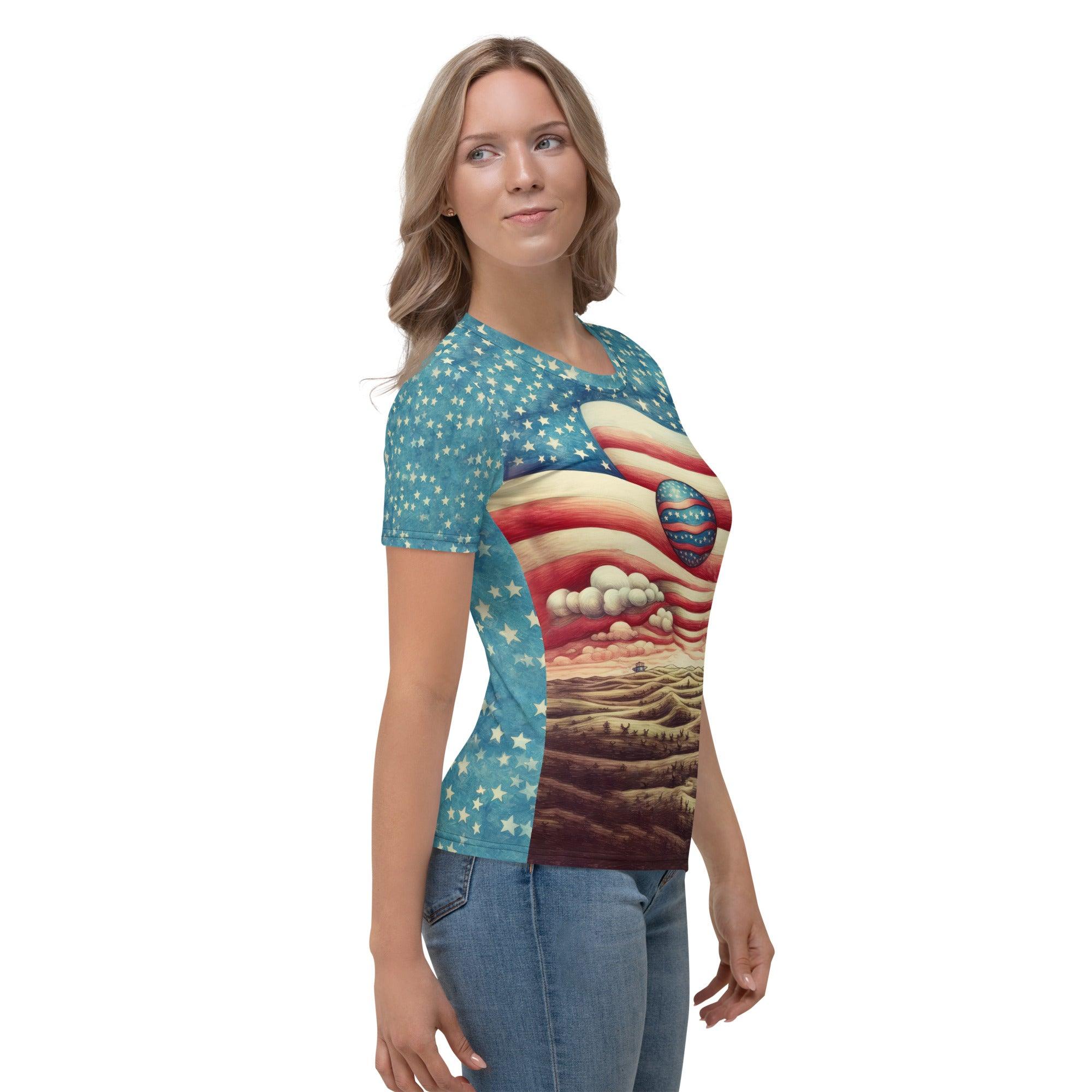 Liberty Creations Women's T-shirt in lifestyle setting, paired with jeans.