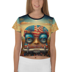 Stylish pursuit of happiness printed crop tee in vibrant colors