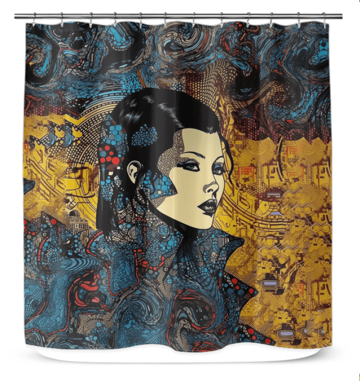 Modern Bathroom Curtain with Line Design.