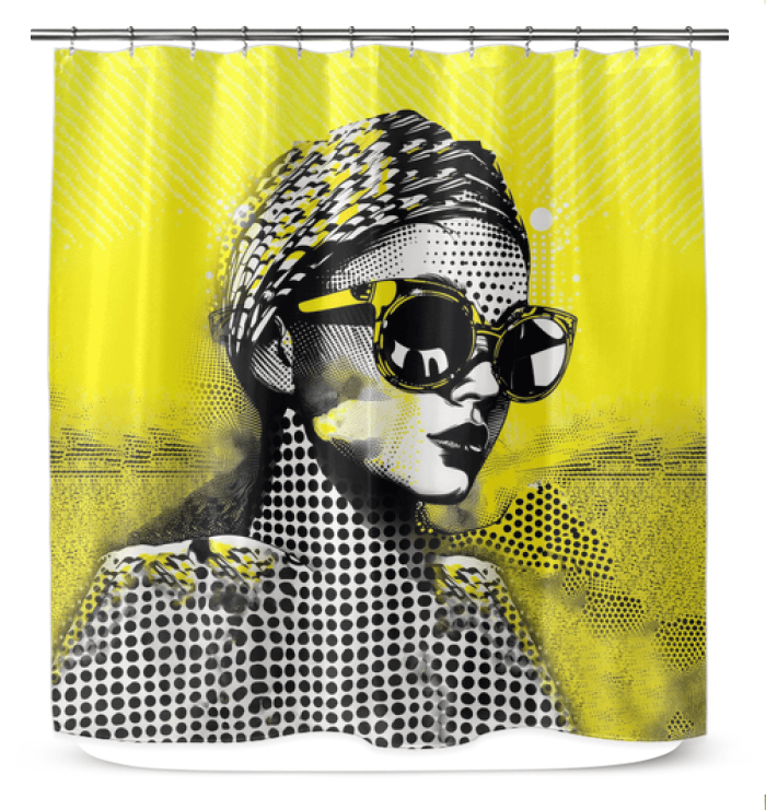 Close-up of Line Lengths Shower Curtain showing detailed fabric texture and design.