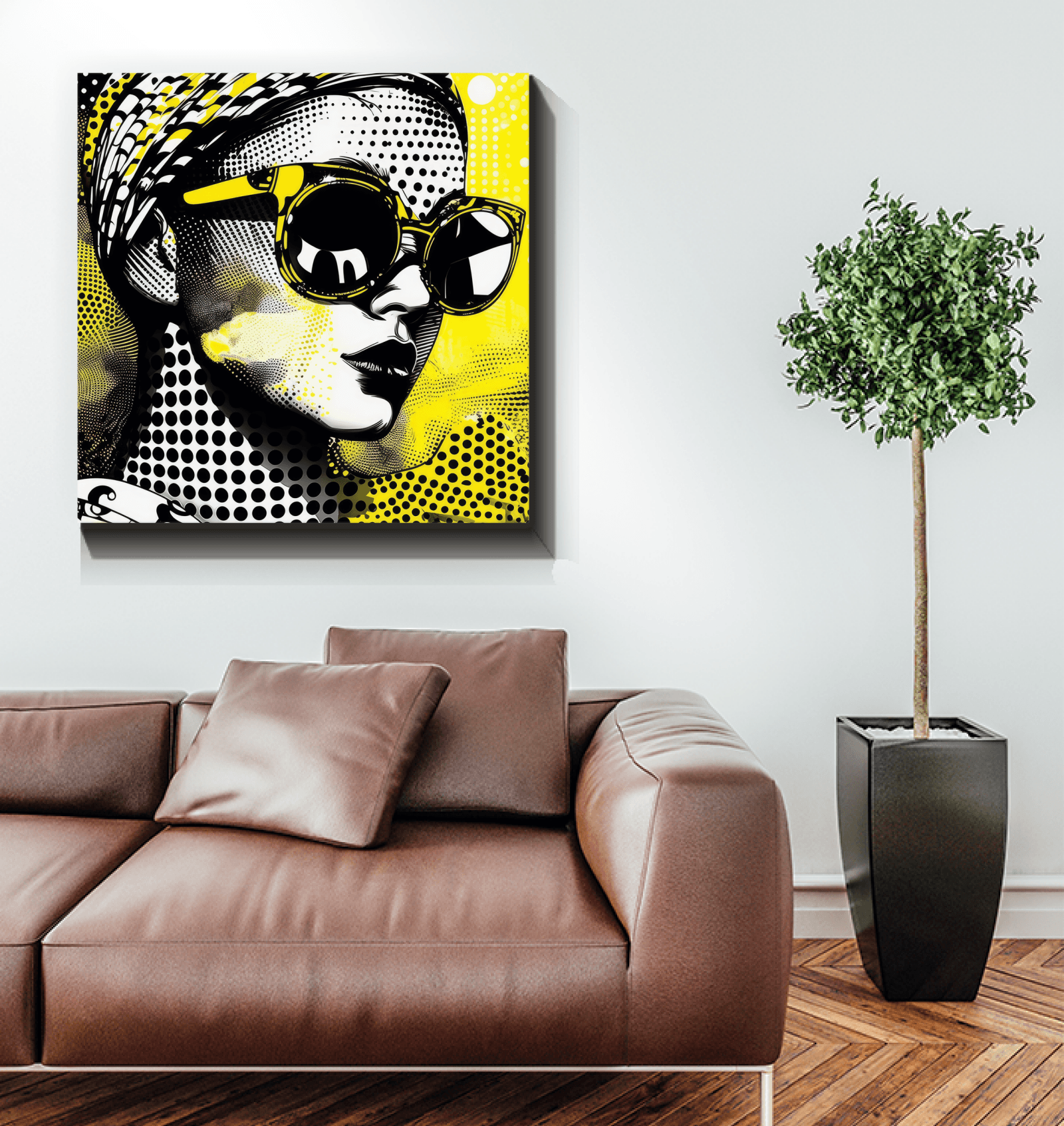 Line Lengths Wrapped Canvas Displayed in Art Gallery