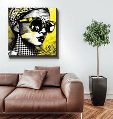 Line Lengths Wrapped Canvas Displayed in Art Gallery