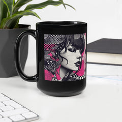 Close-up of Line Levity black glossy mug handle.