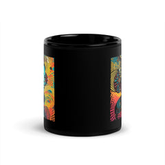 Elegant Line Life Black Glossy Mug on a kitchen counter.