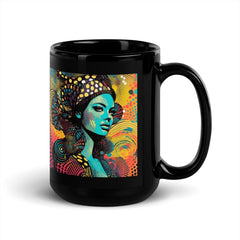 Line Life Black Glossy Mug with a cozy background setting.