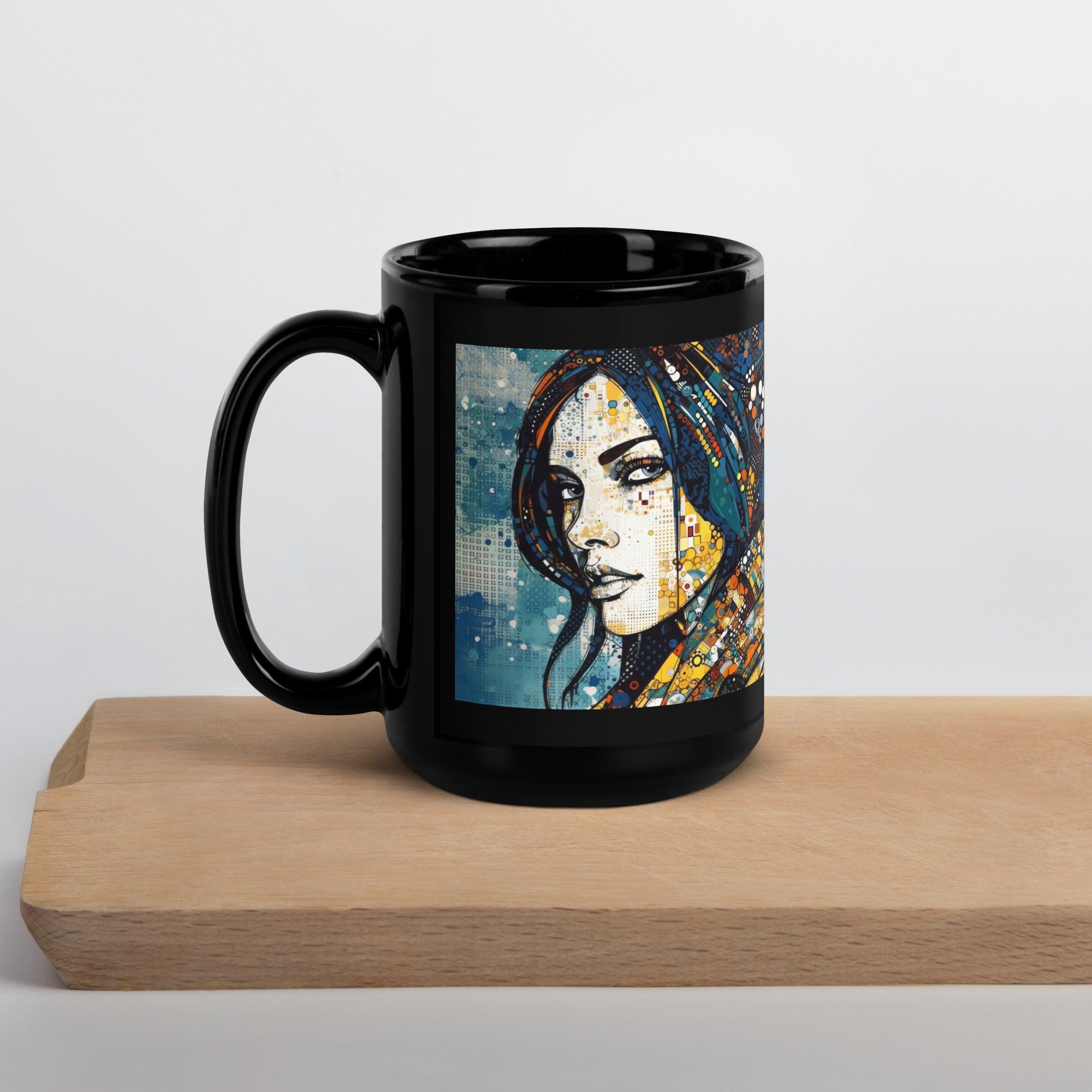 Line Life III Black Mug next to coffee beans.