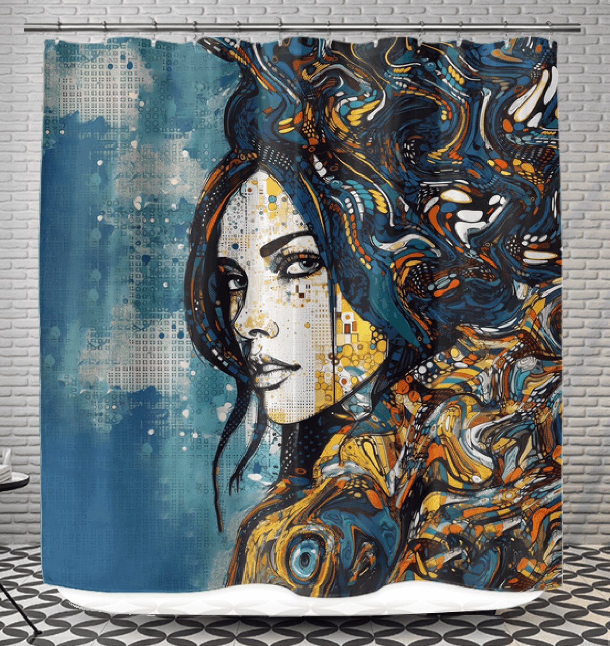 Line Life III Shower Curtain in Bathroom.