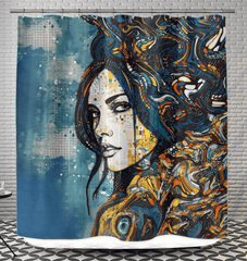 Line Life III Shower Curtain in Bathroom.