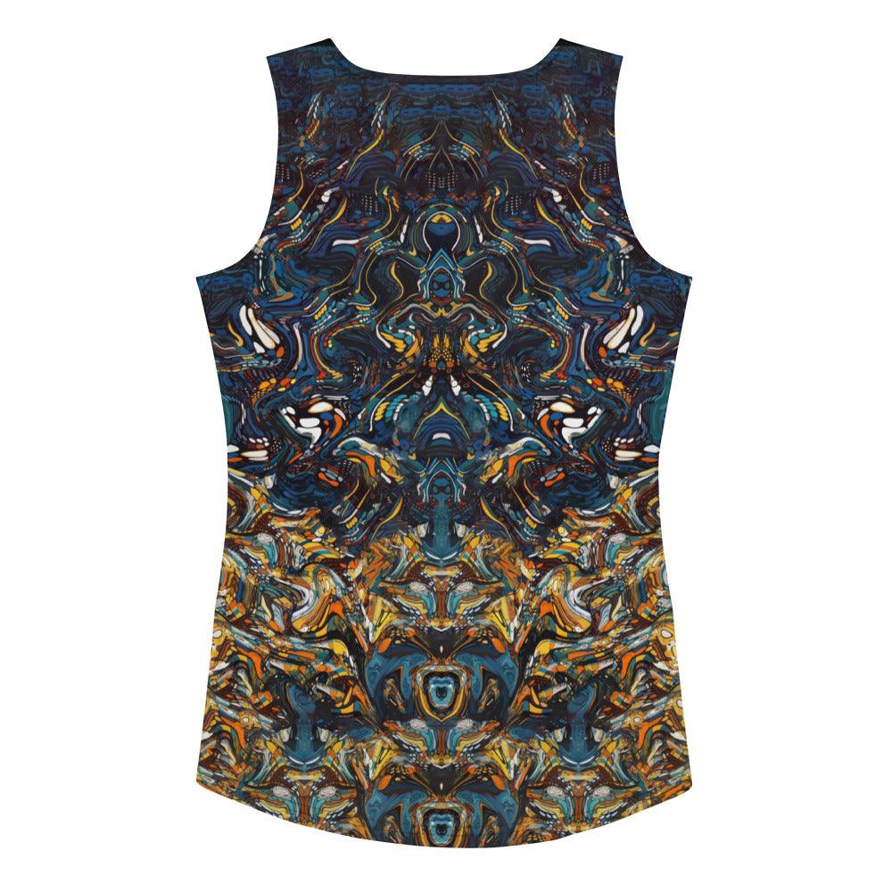 Line Life III vibrant print tank top on model.