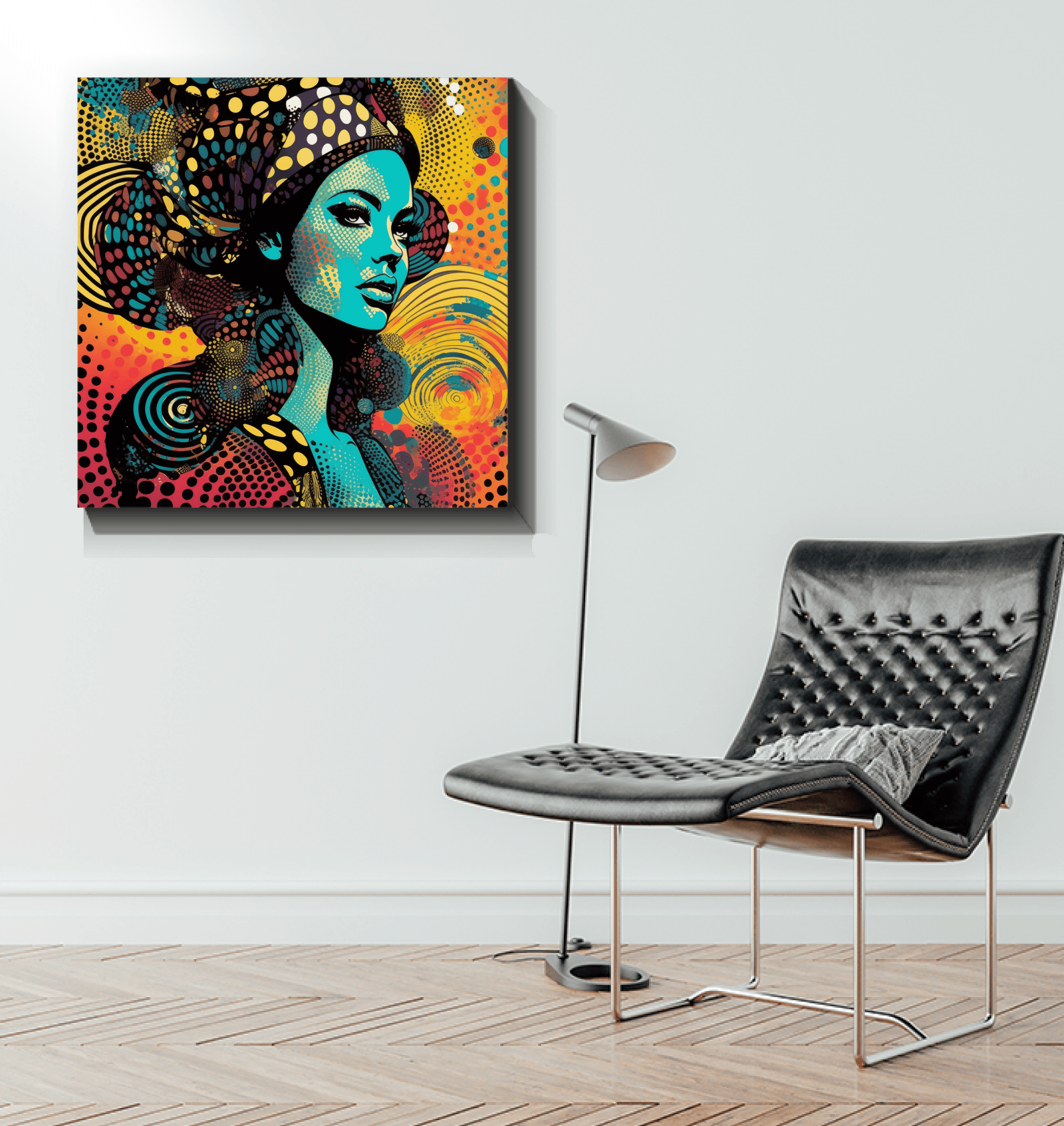 Line Life Wrapped Canvas in a cozy reading nook.