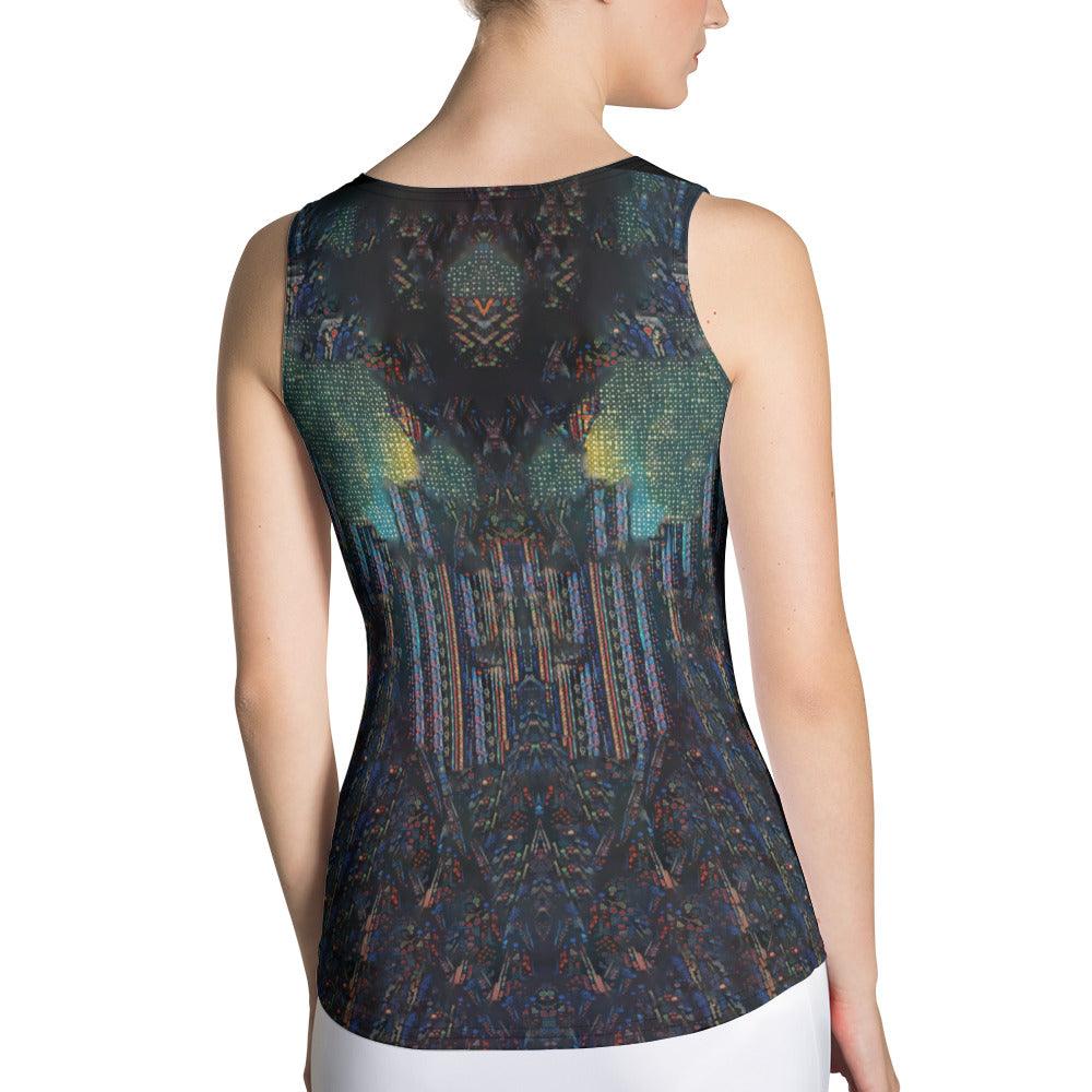 Close-up of Line Love Sublimation Cut & Sew Tank Top fabric.