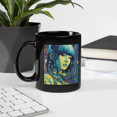 Line Luminance Black Glossy Mug front view on white background.