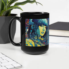 Close-up of Line Luminance Black Glossy Mug handle detail.